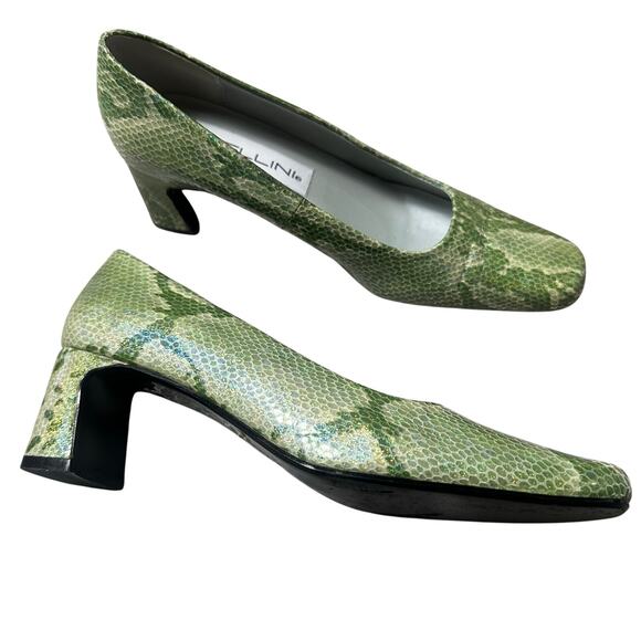 Vintage Bellini Jasmine Metallic Green & Blue Snakeskin Print Heels - Picture 1 of 9